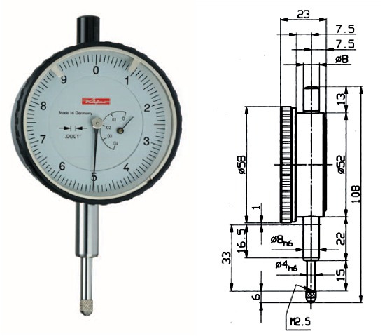 Inch Dial Gauge FZO T 0 - 0,04 inch KA10103