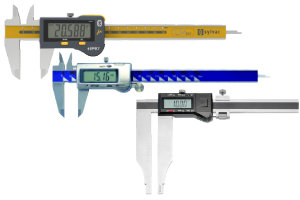 Digital calipers as standard or precision model.  Measuring ranges up to 3000 mm. Caliper with or without cross points. Digital Precision Calipers in special forms for different applications.