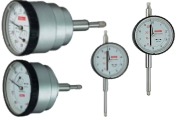 Small dial gauges with outer ring diameter 40 mm, measuring range 5 mm or 10 mm. Käfer dial gauges with graduation 0,1 mm and measuring ranges from 3 mm to 50 mm. Large dial gauges with outer ring diameter 80 mm or 100 mm and measuring ranges from 10 and 20 mm. Dial gauges with large clock face for easy reading even from a distance.