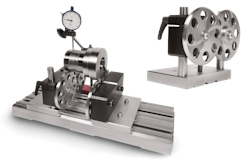 Concentricity tester mit steel-base according to DIN876/1 incl. rolling block and measuring stand. One rolling block heigh adjustable for adjusting different workpiece diameter. Hardened rolling discs with ball bearings, concentricity accuracy +/- 0,0025 mm.